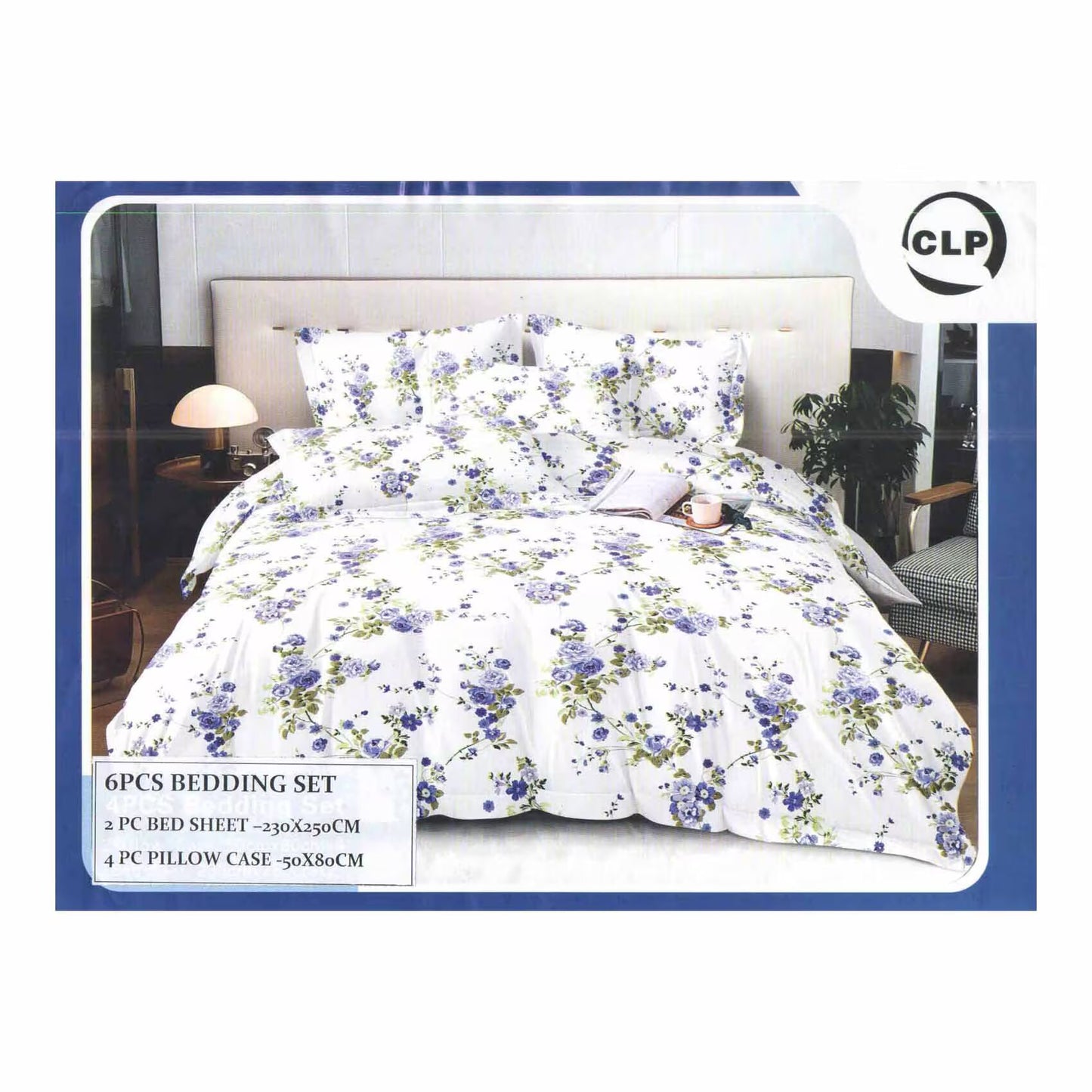 6-Piece Printed Bedsheet Set (230x250cm) - Purple Floral