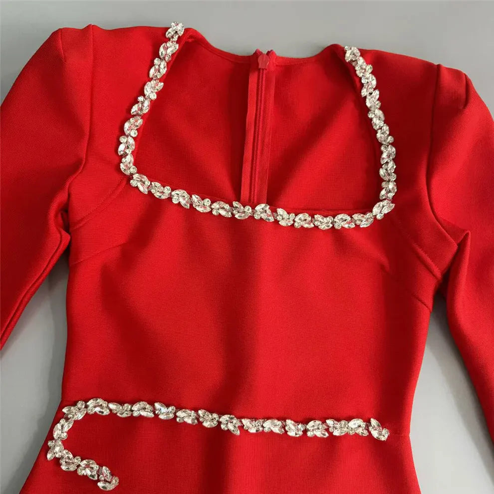 574 Black Pearl-Embellished Sweetheart Cold-Shoulder Bandage Gown