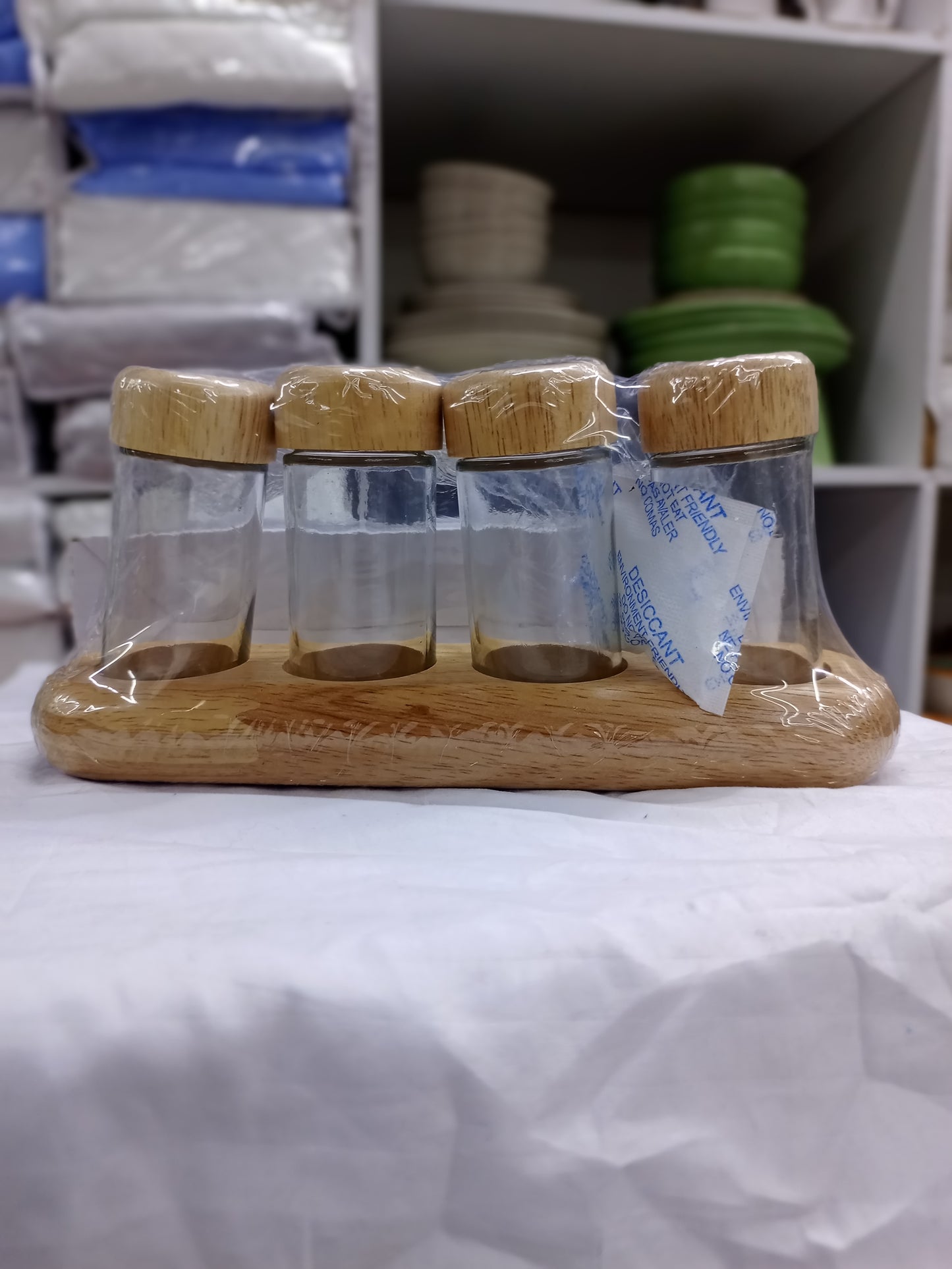 4-Piece Glass Spice Jar Set with Wooden Base
