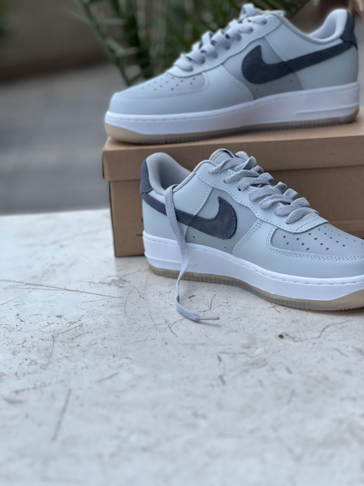 Air Force 1 Sneakers - Light Grey & Dark Grey with Gum Sole