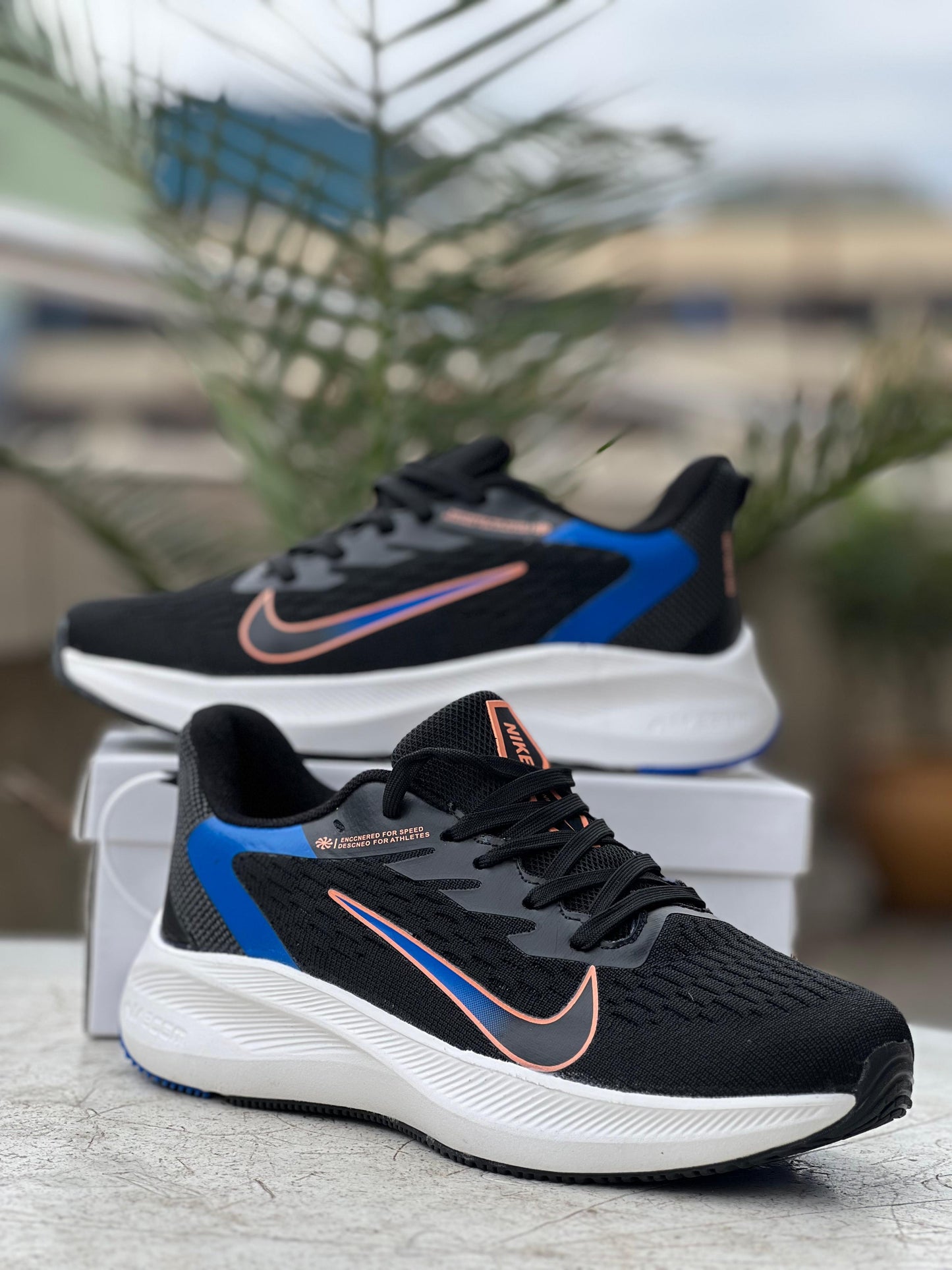 Nike Air Zoom Running Shoes-Black with Blue & Orange Accents