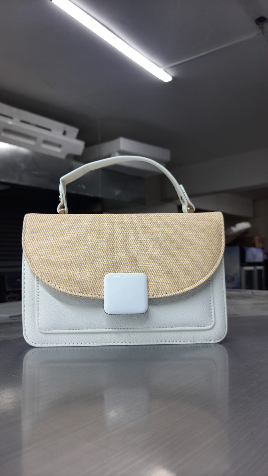 The Mesa" Beige Textured Flap Shoulder Bag