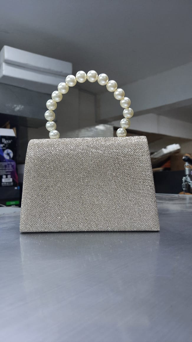 Glitter Evening Clutch with Faux Pearl Handle
