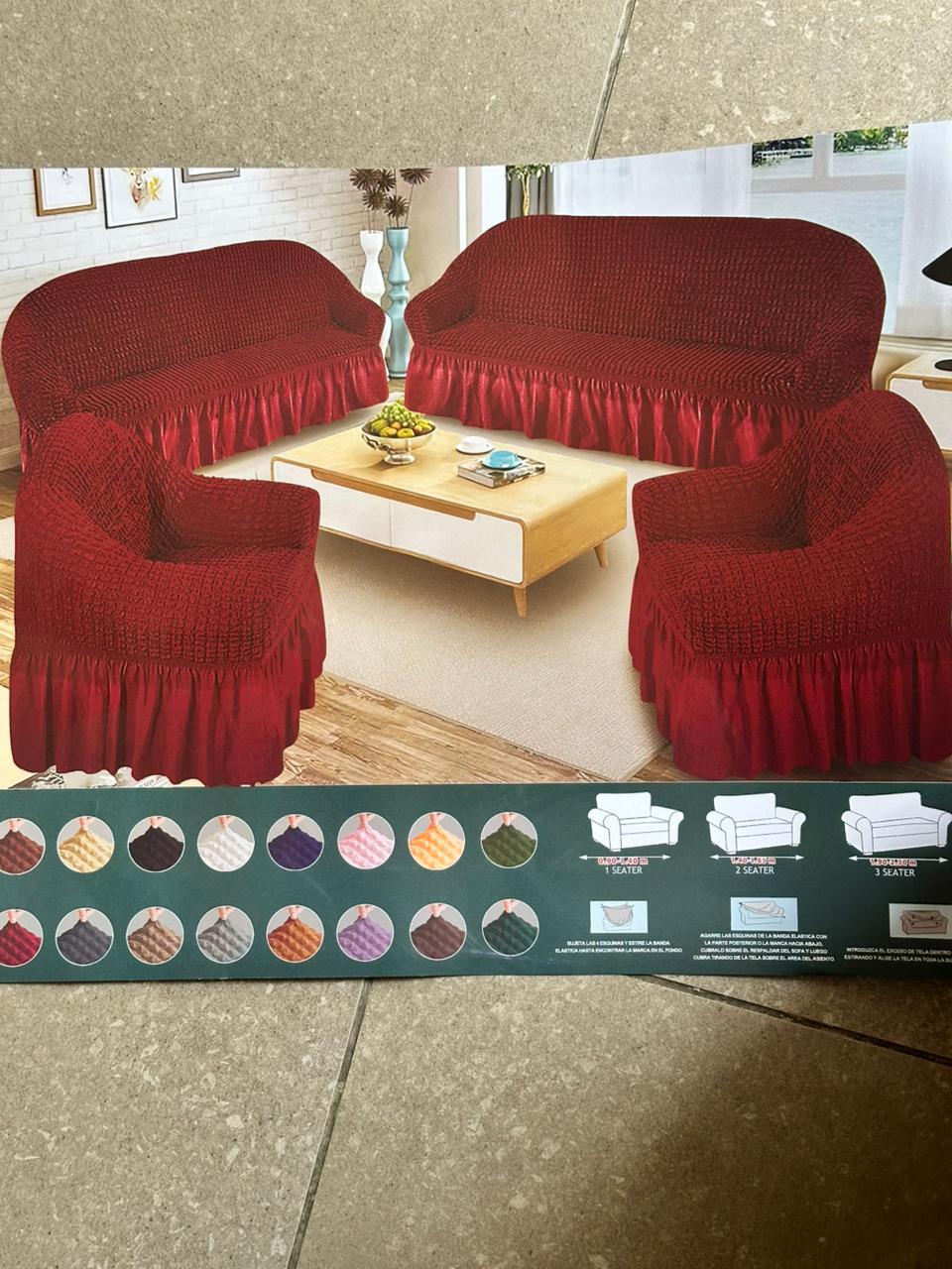 Ruffled Skirt 5 Seater Stretch Sofa Covers Set