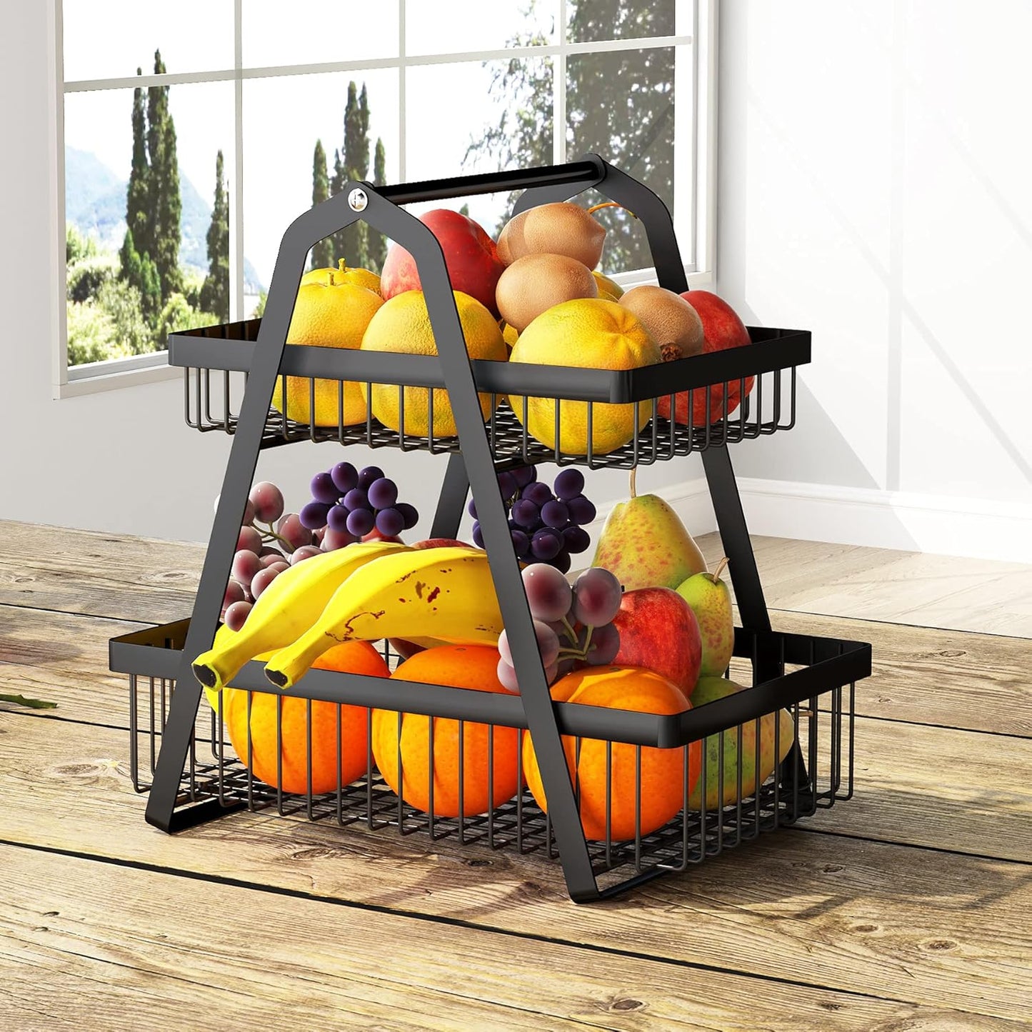2-Tier Countertop Fruit Basket Stand with Handle