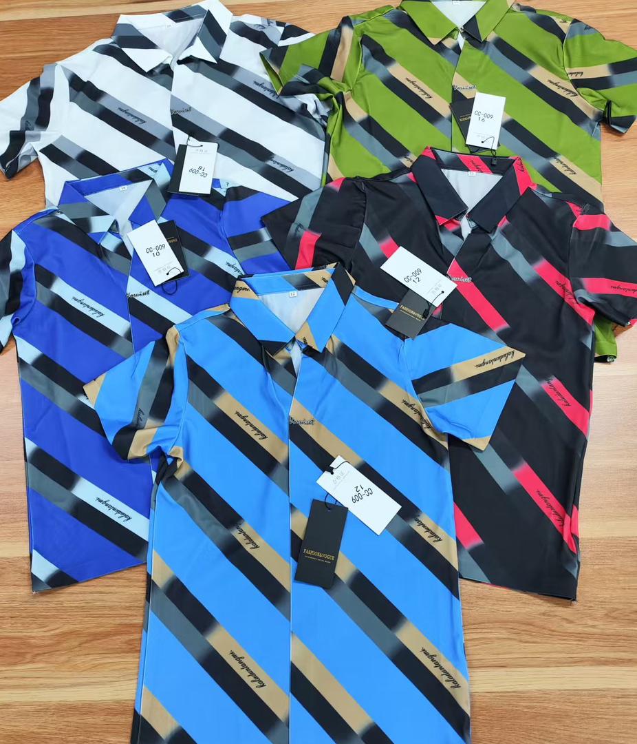 FASHIONVASGAGA Men's Diagonal Stripe Short-Sleeve Shirt