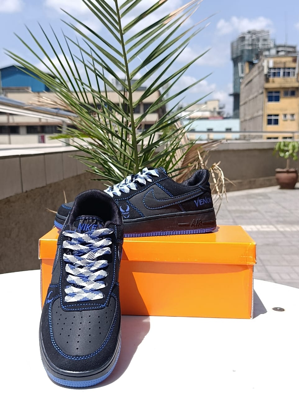 Black and Blue Venom theme Customized Nike Air Force 1 Low sneakers