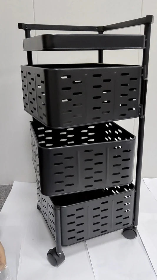 3-Tier Black Metal Rotating Storage Cart