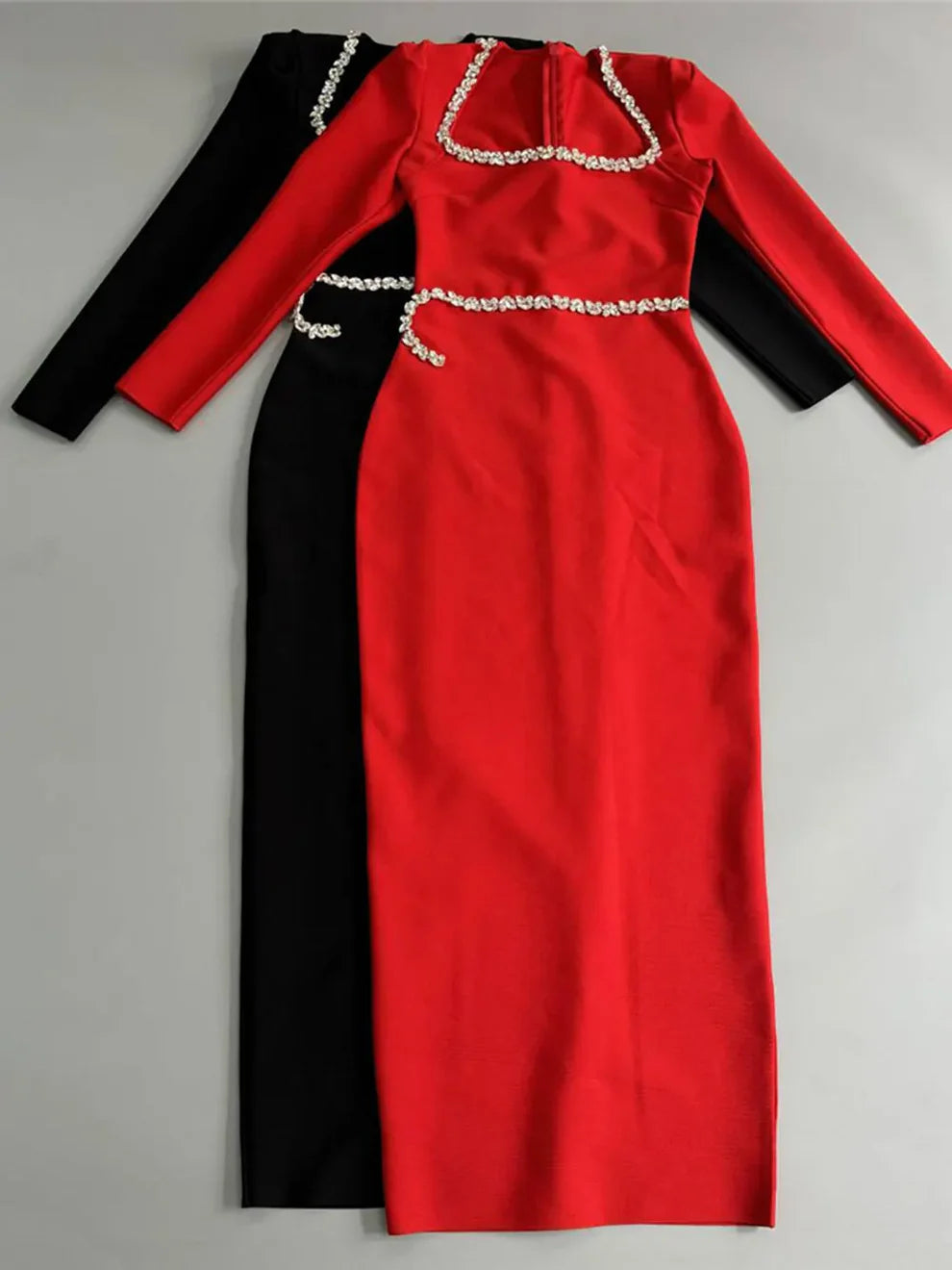 574 Black Pearl-Embellished Sweetheart Cold-Shoulder Bandage Gown