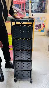 5-Tier Tall Black Metal Rotating Storage Cart