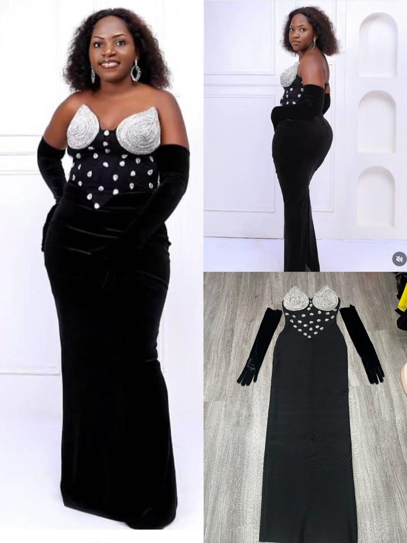 665 Strapless Bodycon Maxi Dress With Rhinestone Embellishments