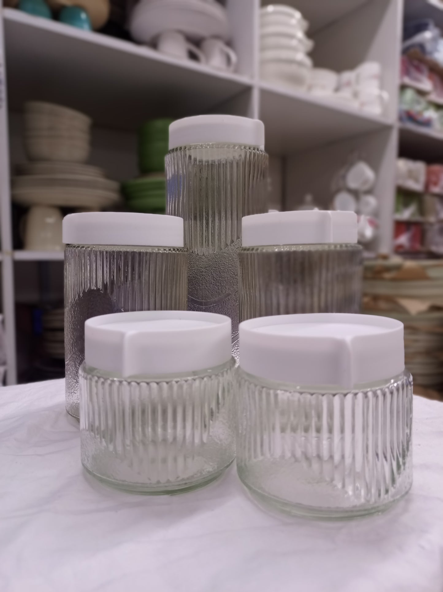 6-Piece Ribbed Glass Sealed Cans