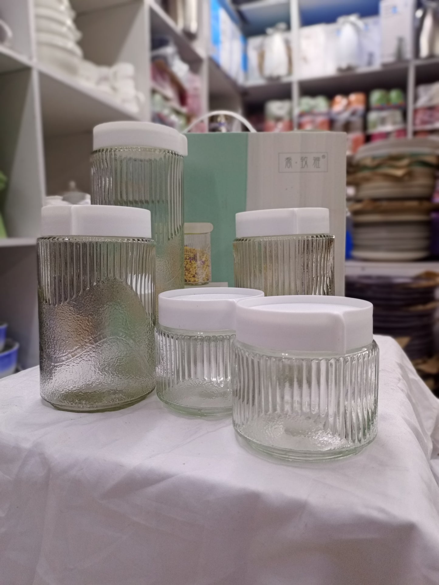 6-Piece Ribbed Glass Sealed Cans