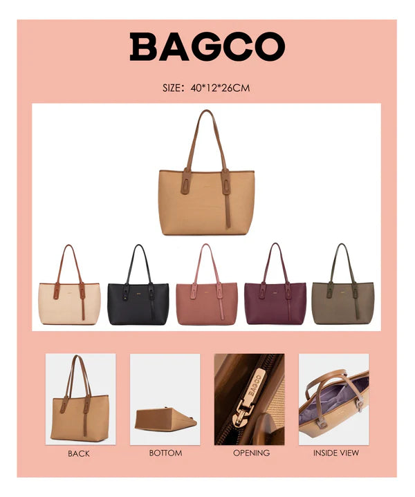 BAGCO Classic Structured Vegan Leather Tote Bag