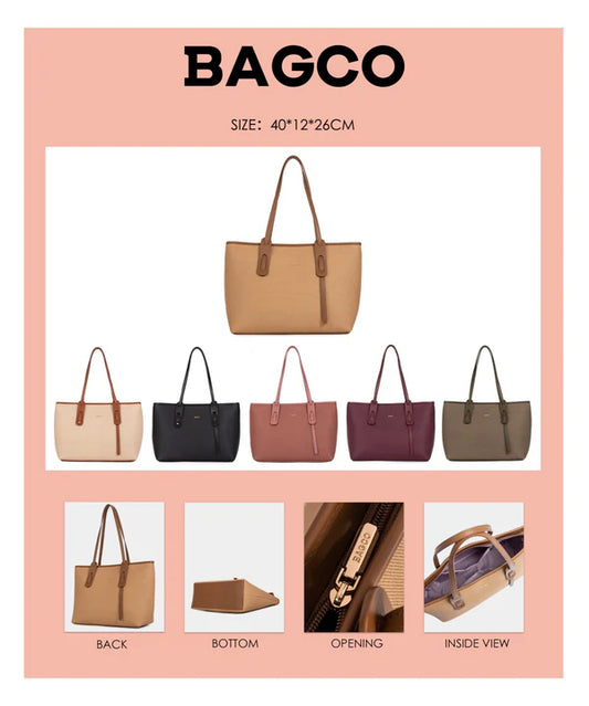 BAGCO Classic Structured Vegan Leather Tote Bag