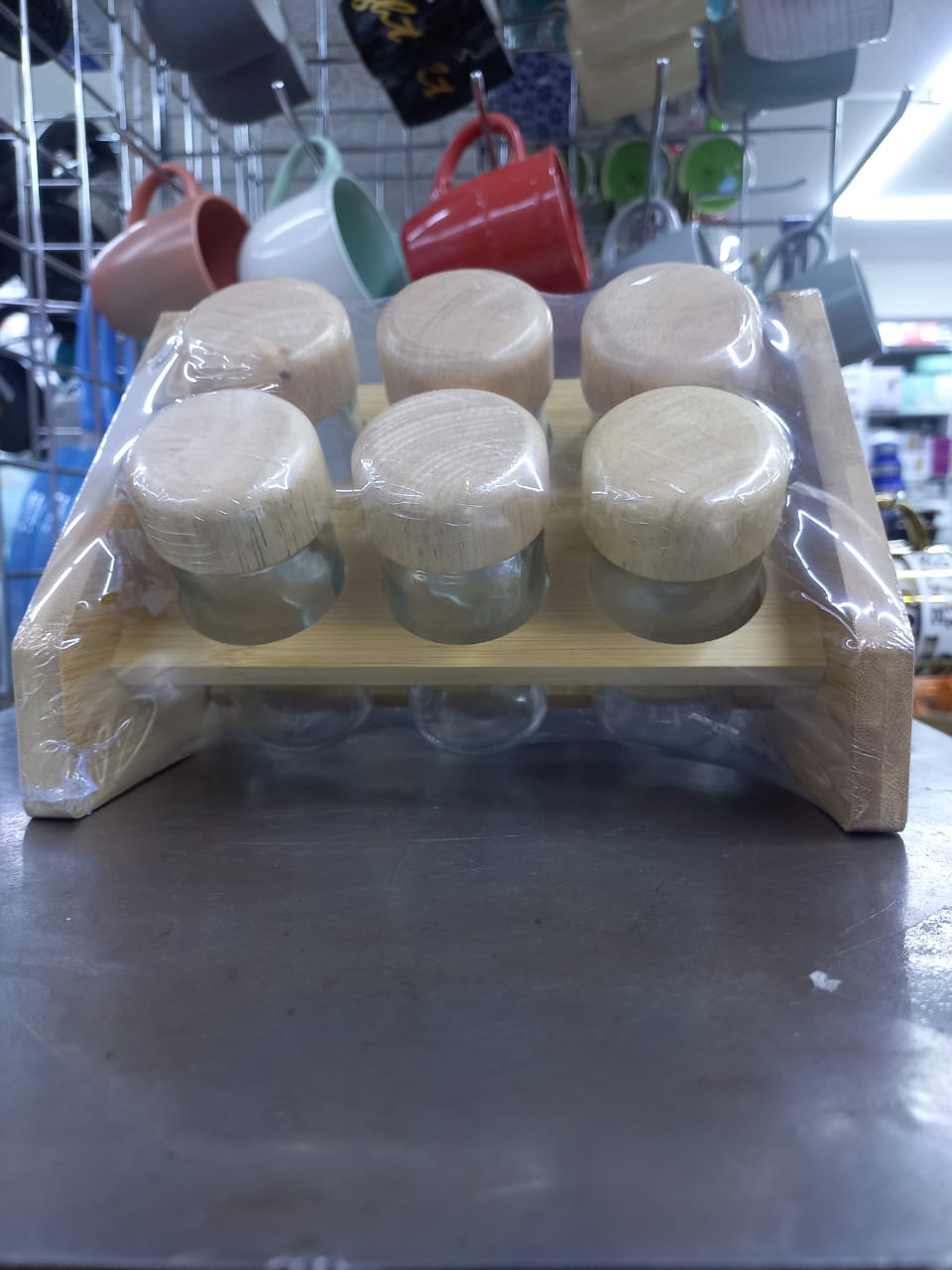 6-Piece Spice Jar Set with Wooden Rack