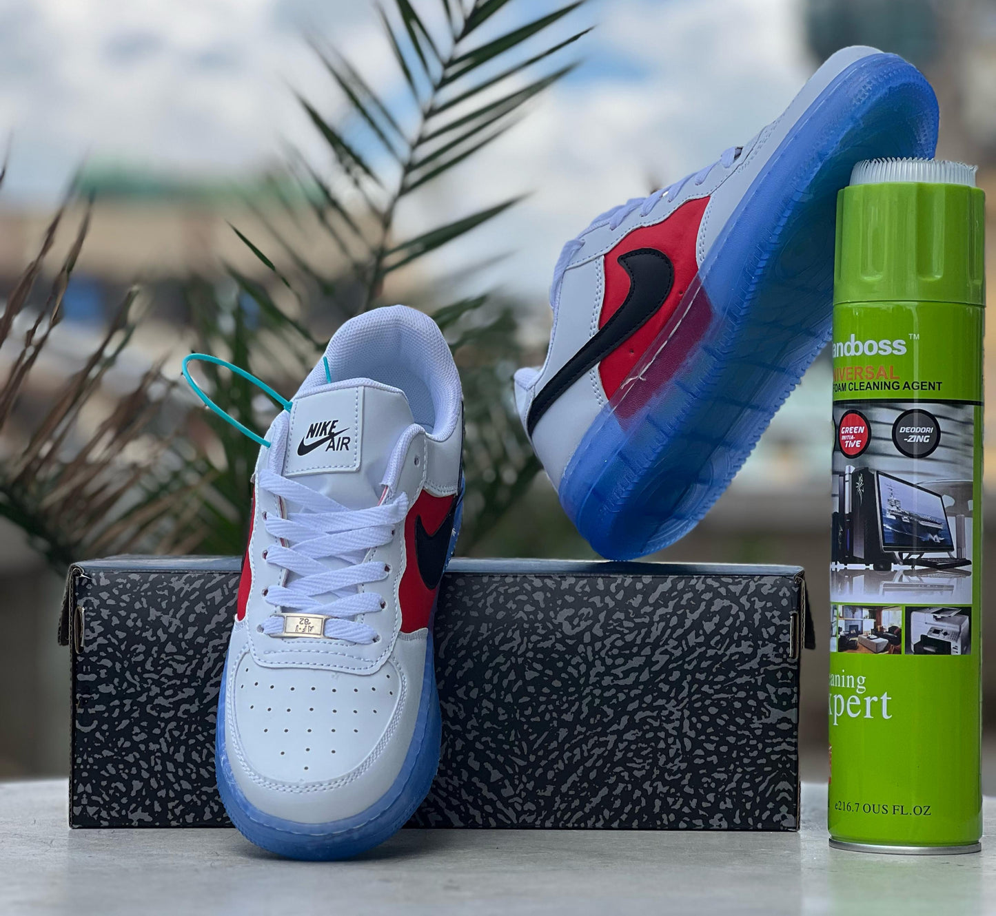 Nike Air Force 1 Low - White, Red, Black & Icy Blue Sole