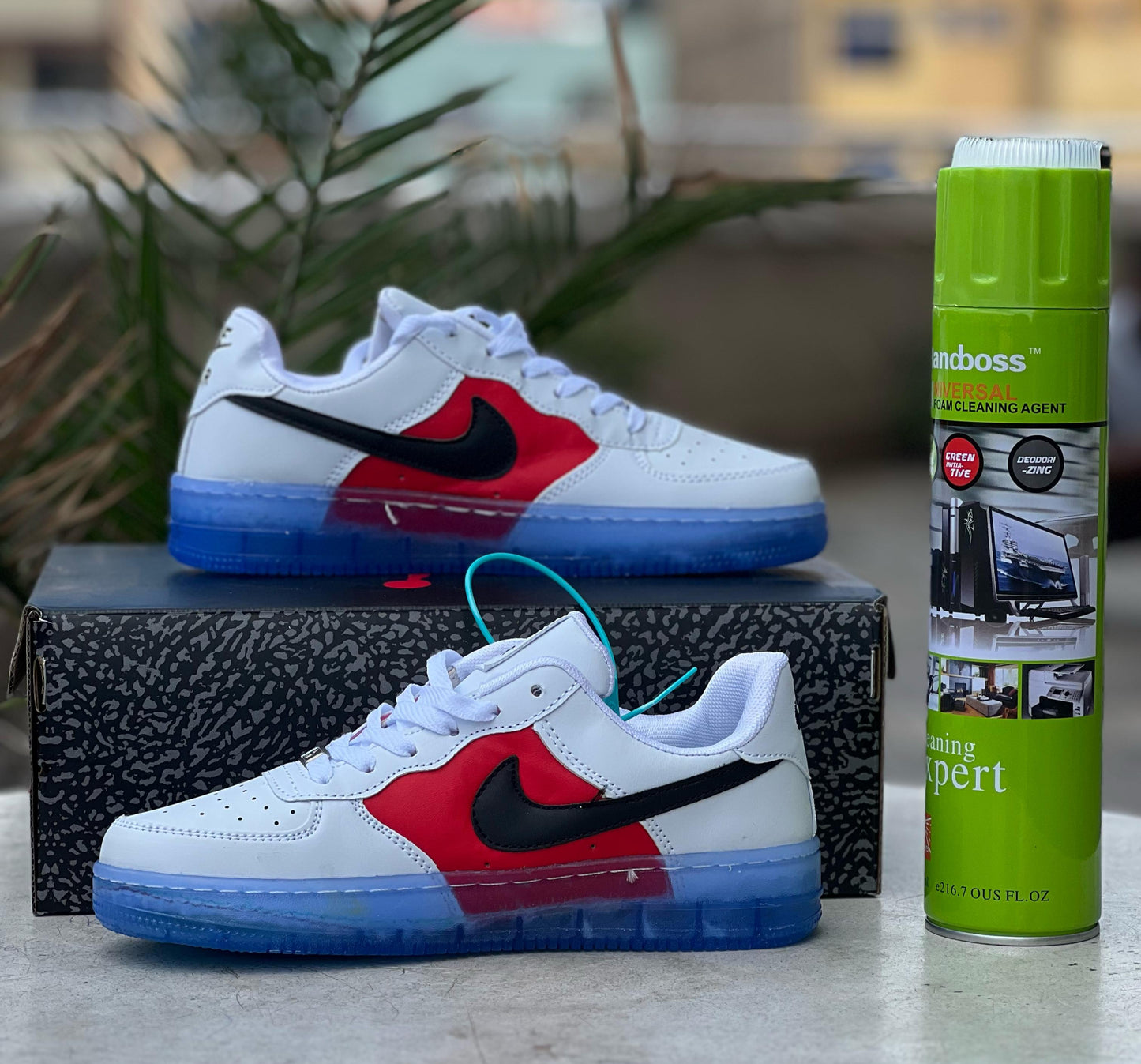 Nike Air Force 1 Low - White, Red, Black & Icy Blue Sole