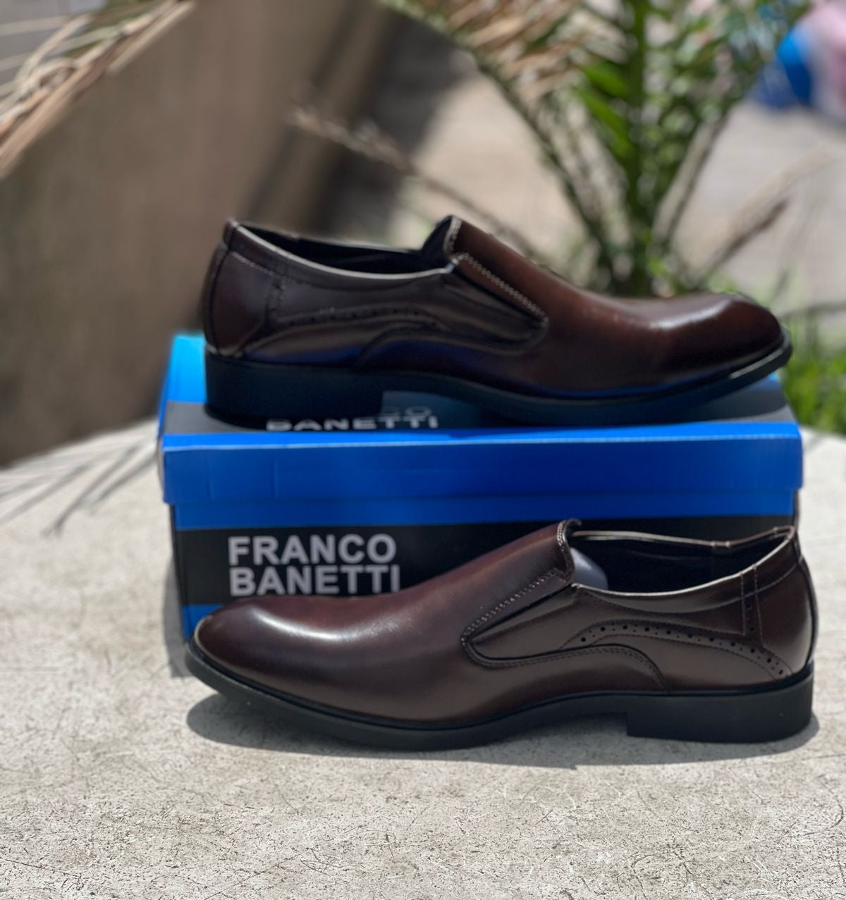 Franco Banetti Classic Leather Slip-On Dress Shoes - Coffee