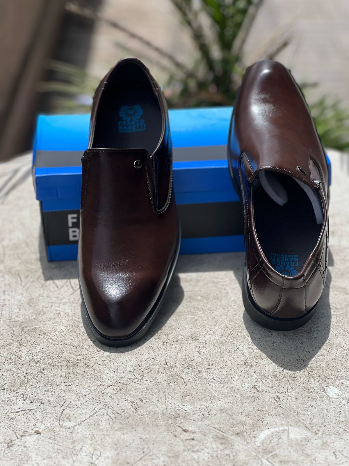 Franco Banetti Classic Leather Slip-On Dress Shoes - Coffee