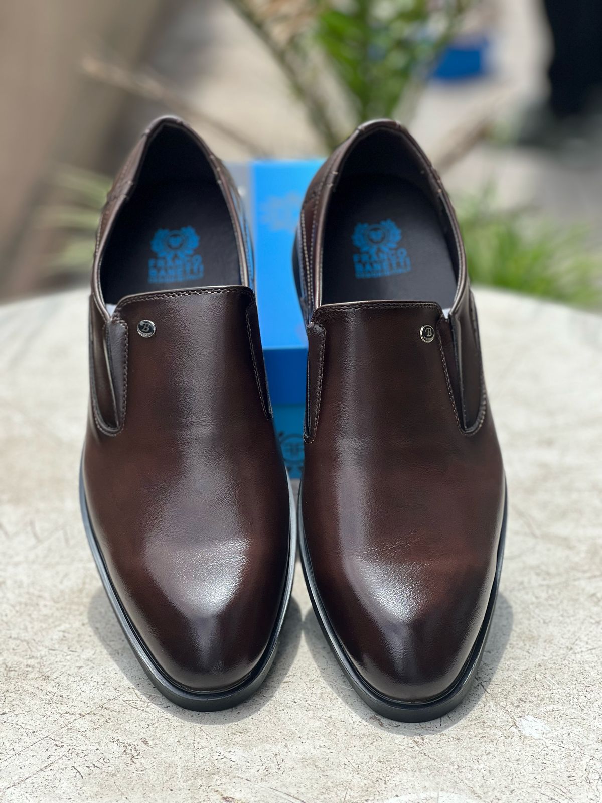 Franco Banetti Classic Leather Slip-On Dress Shoes - Coffee