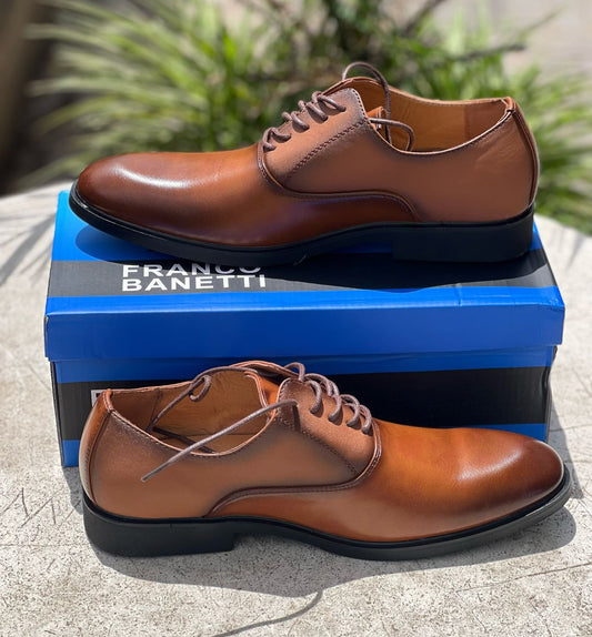 Franco Banetti Classic Leather Lace-Up Derby Dress Shoes - Brown