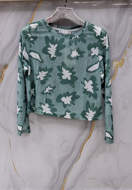 Floral Print Cropped Long-Sleeved Top