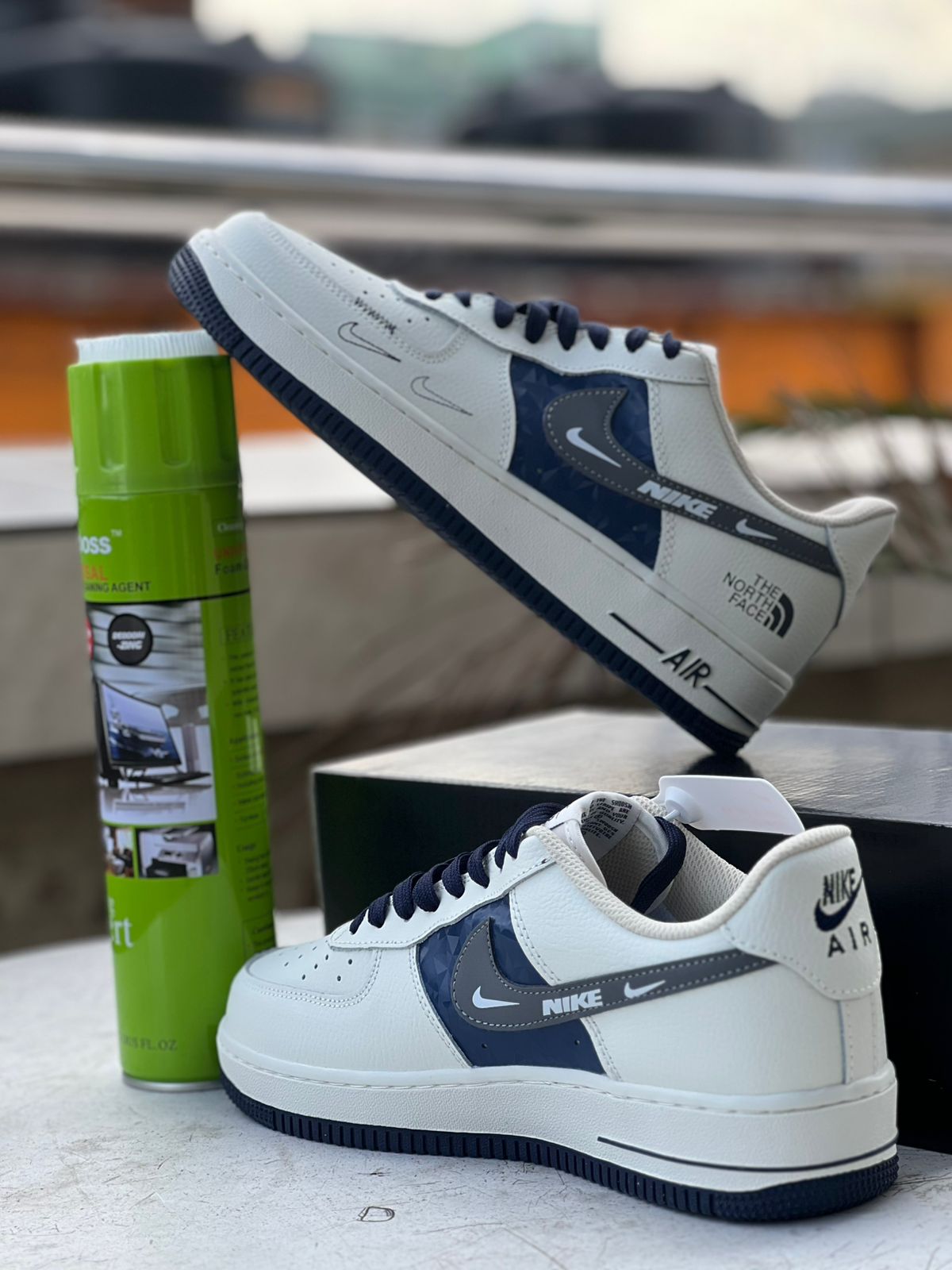 Customized Nike Air Force 1 White & Navy "The North Face" Collaboration