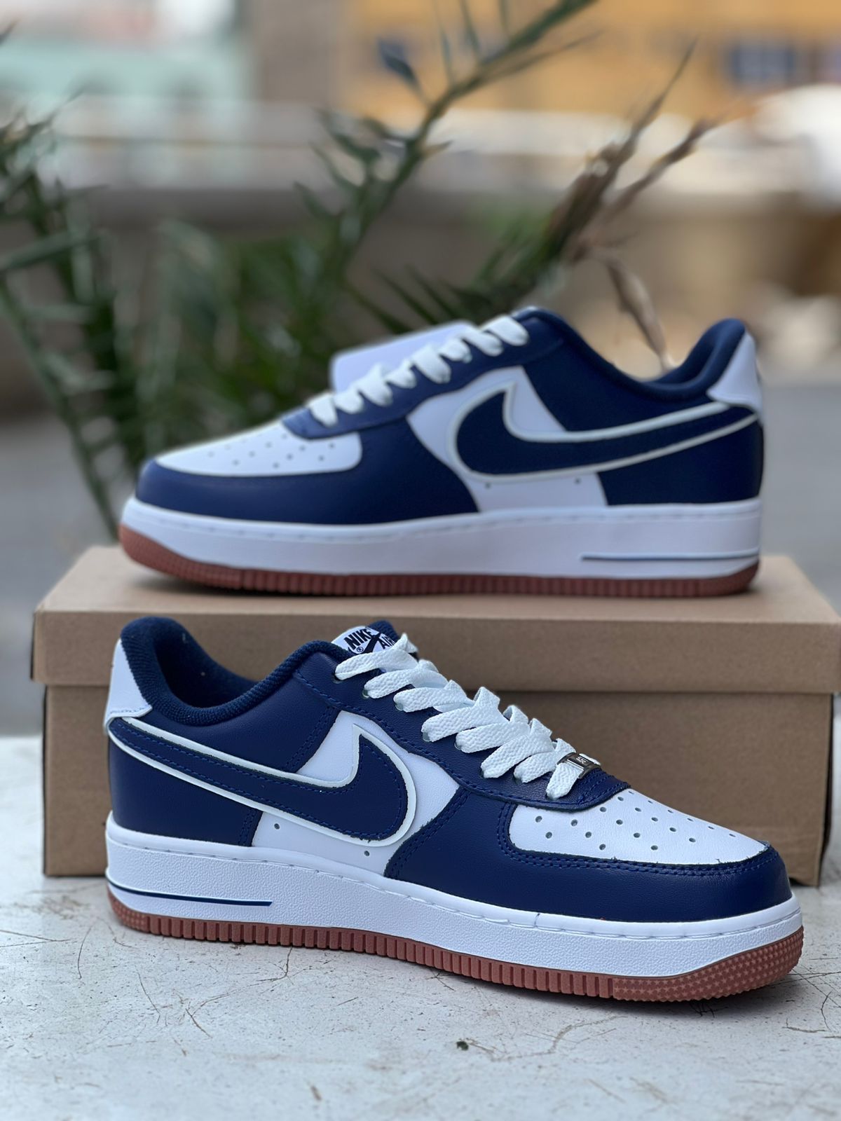 Air Force 1 Sneakers - Deep Blue & White with Gum Sole