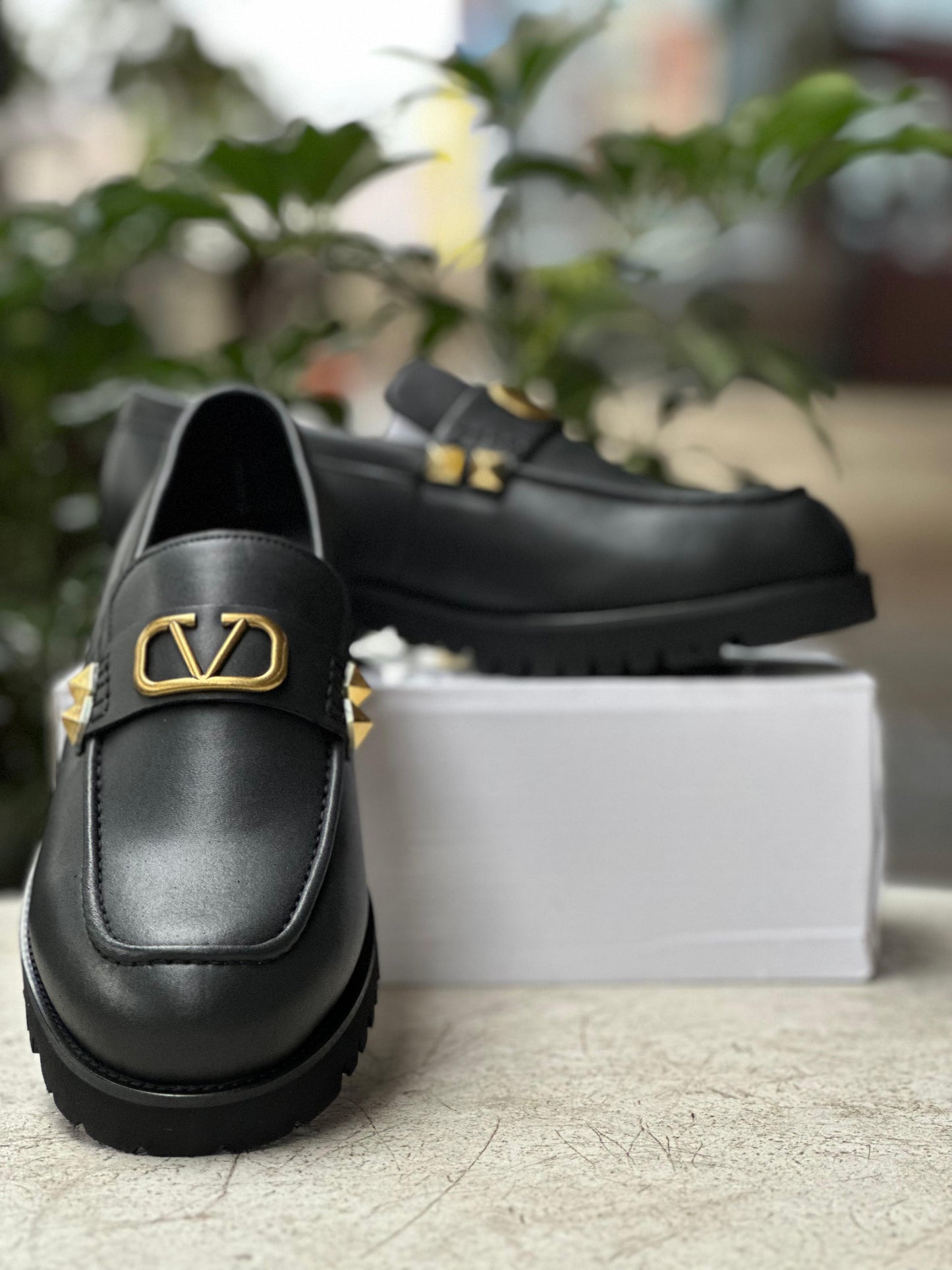 Valentino Black Leather Loafers