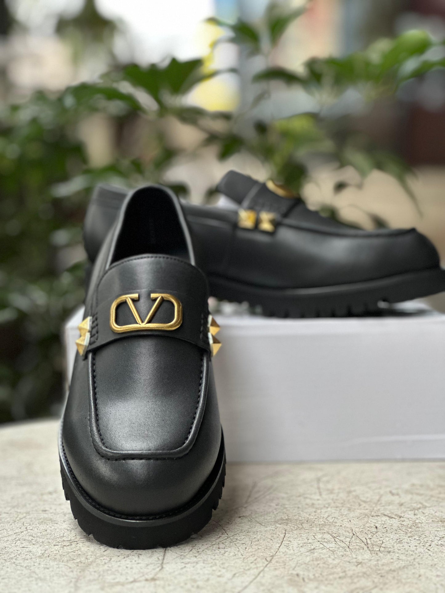 Valentino Black Leather Loafers