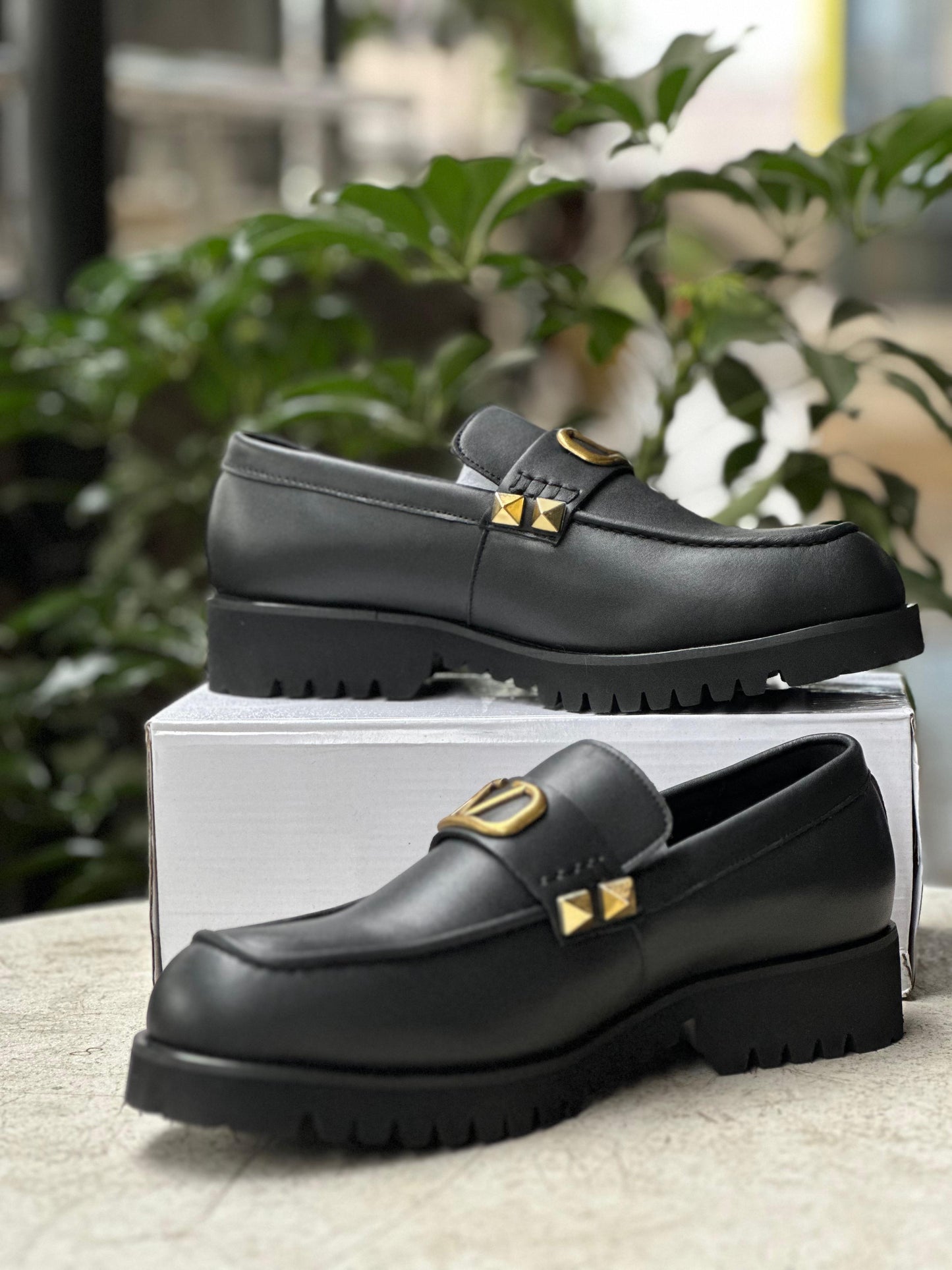 Valentino Black Leather Loafers