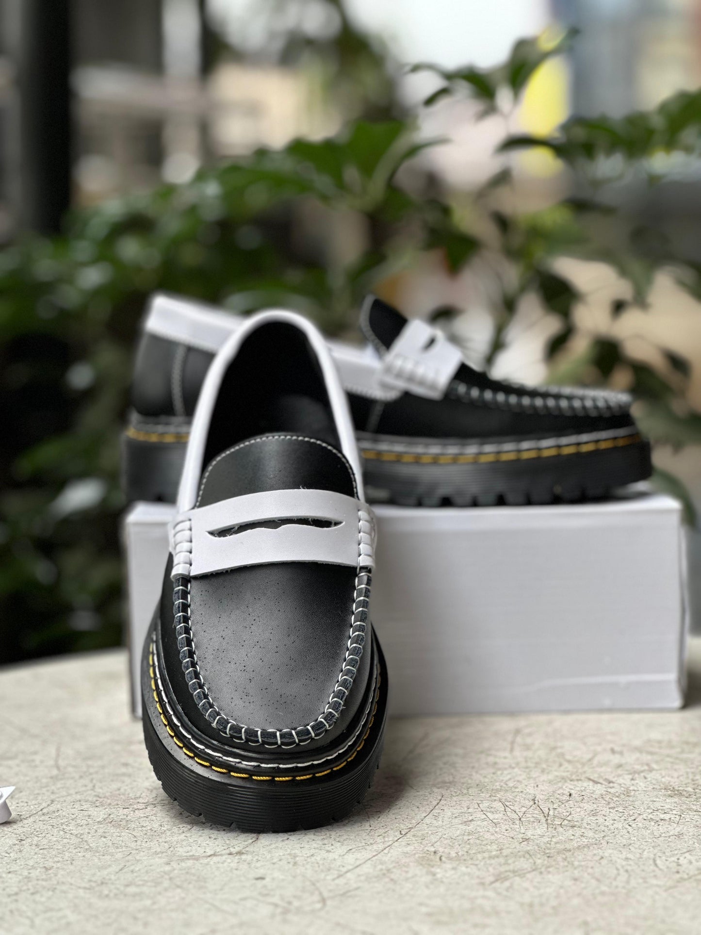 Black & White Clarks Penny Loafers