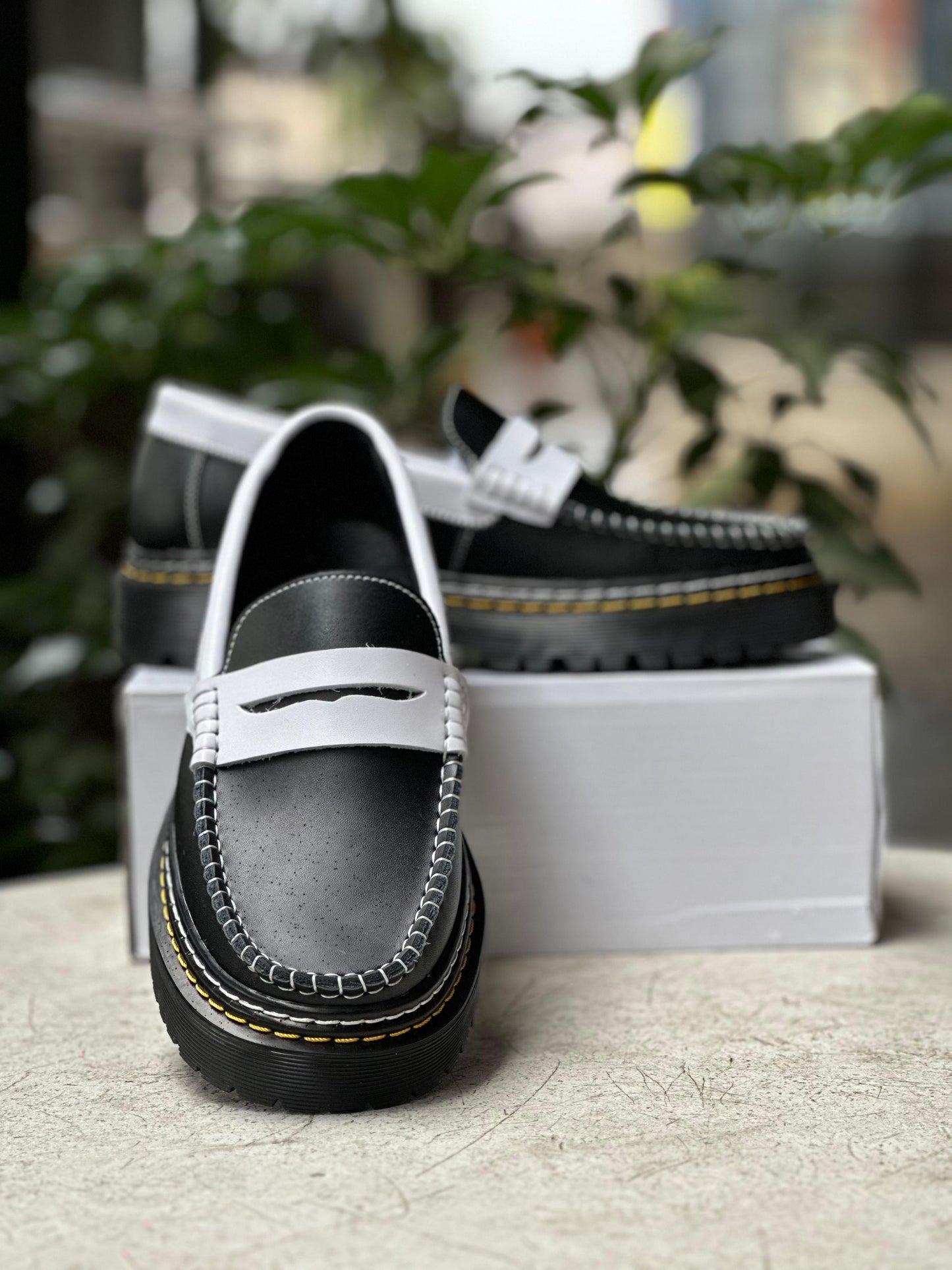 Black & White Clarks Penny Loafers
