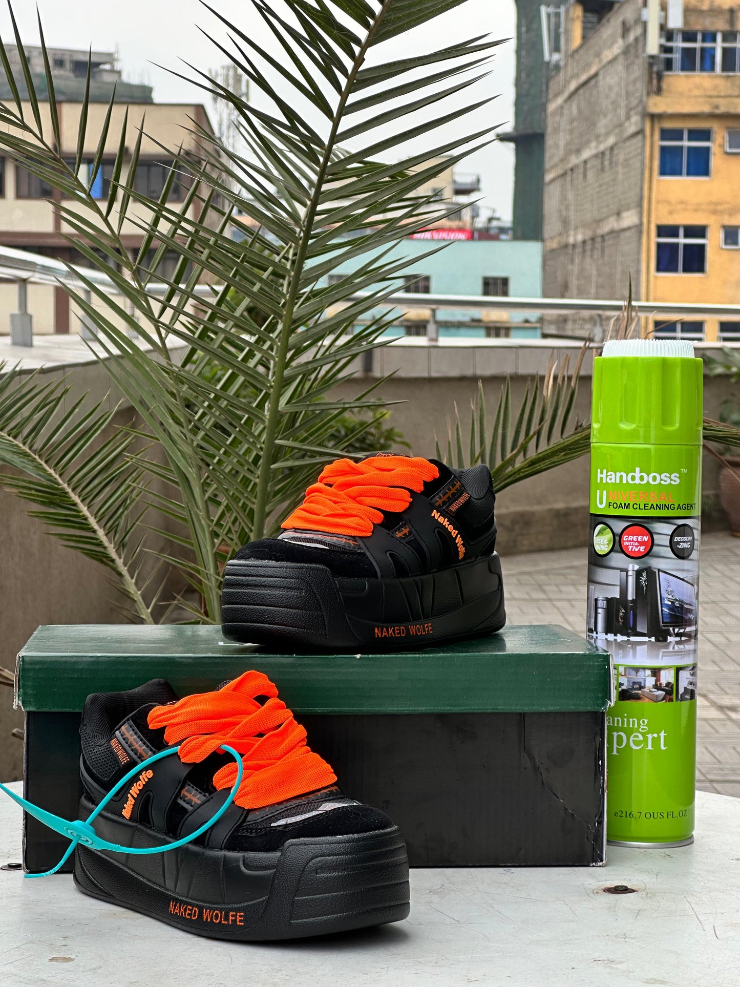 Naked Wolfe Kids Sneakers – Black & Neon Orange