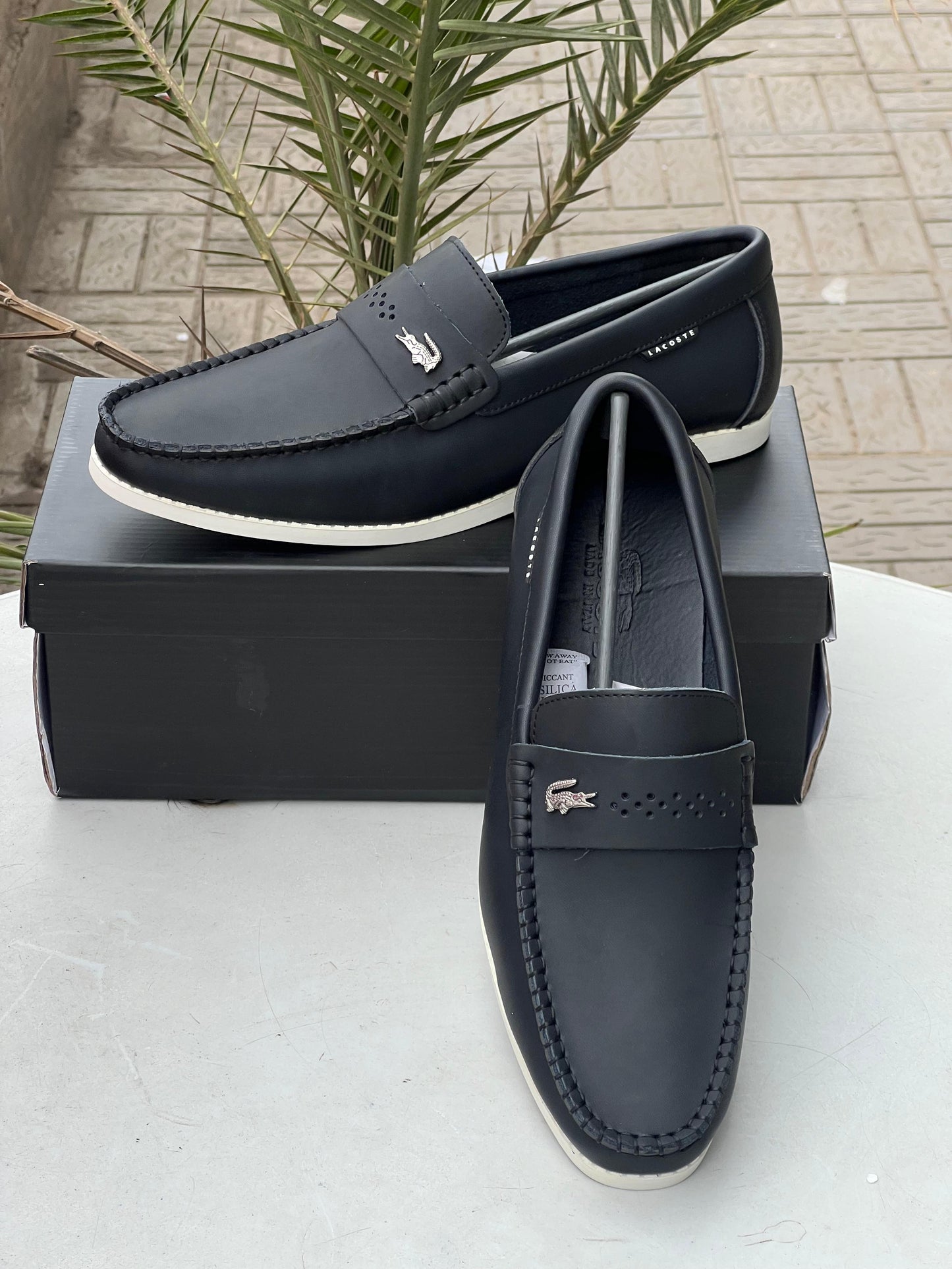 Lacoste Men’s Loafers – Black with White Sole
