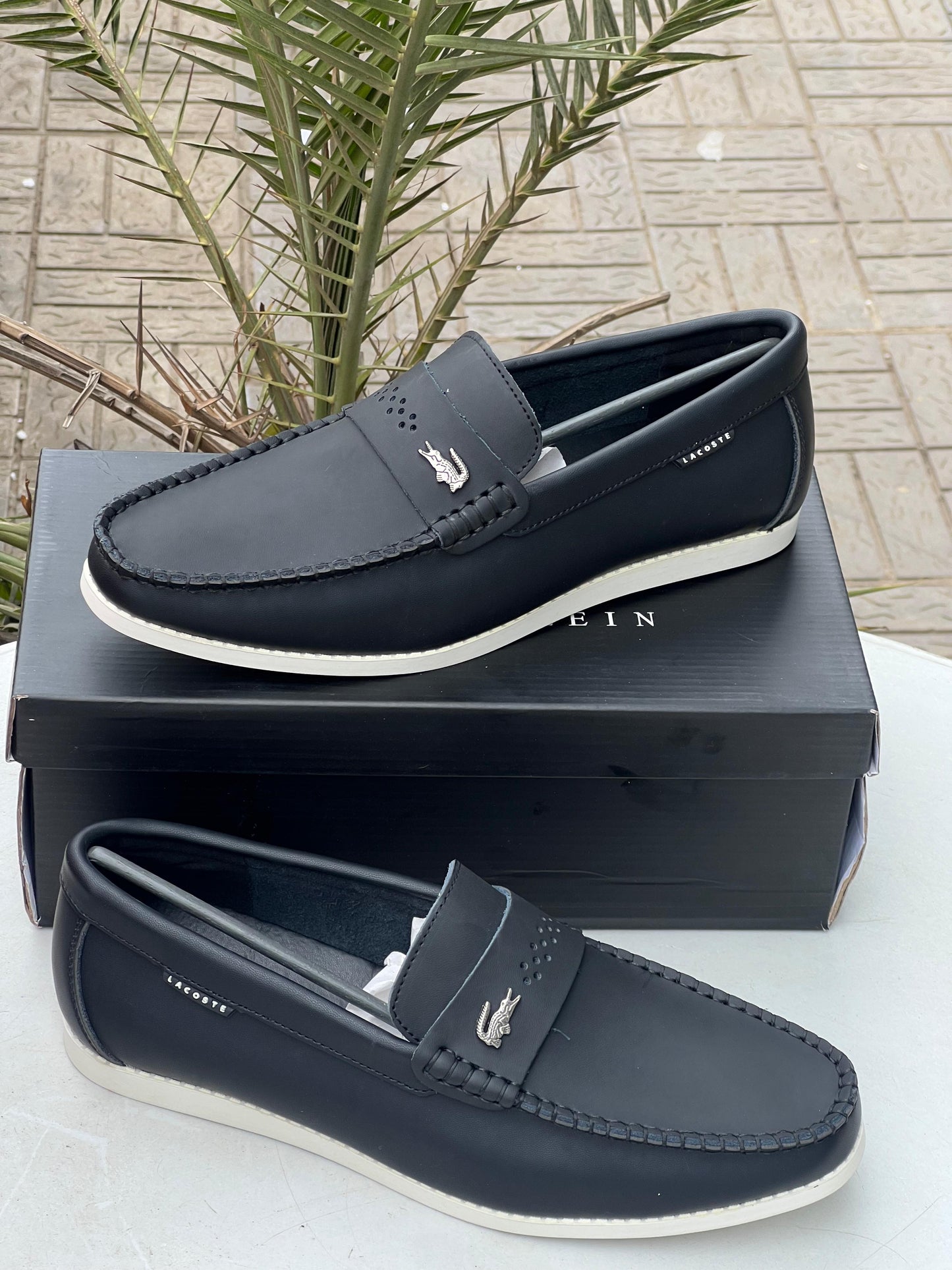 Lacoste Men’s Loafers – Black with White Sole