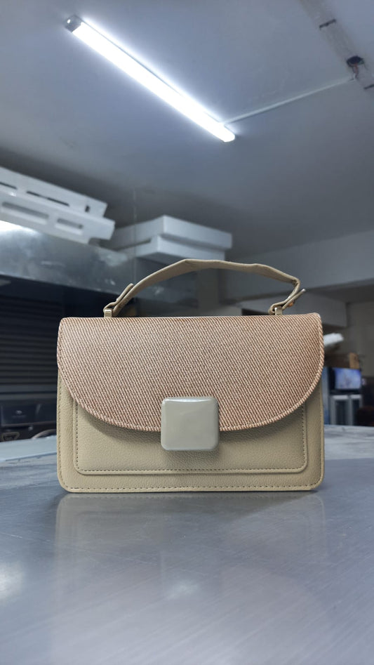 The Mesa" Beige Textured Flap Shoulder Bag