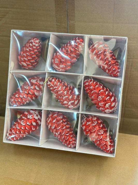 9-Count Glossy Red Pinecone Christmas Ornaments