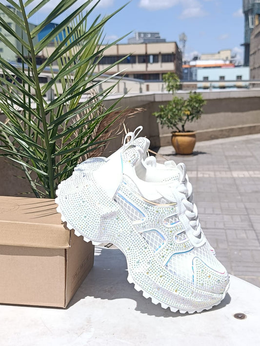 Galaxy Glitz White Crystal Platform Sneakers