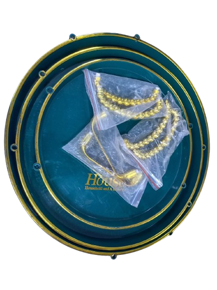 Set of 3 Serving Trays with Gold Handles