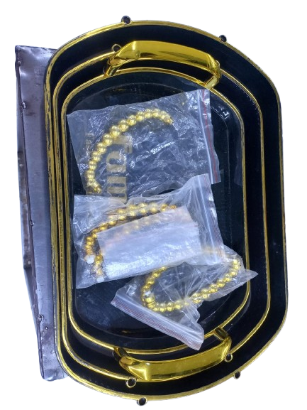 Set of 3 Serving Trays with Gold Handles