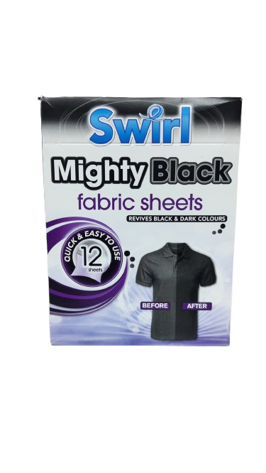Swirl Mighty Black Fabric Sheets - Revives Black & Dark Colours - 12 Sheets