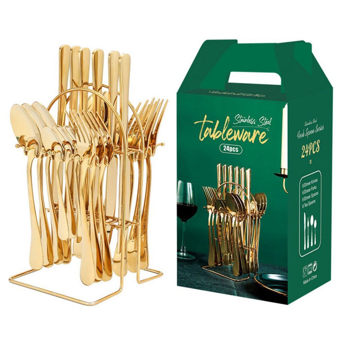 24-Piece Gold Stainless Steel Cutlery Set