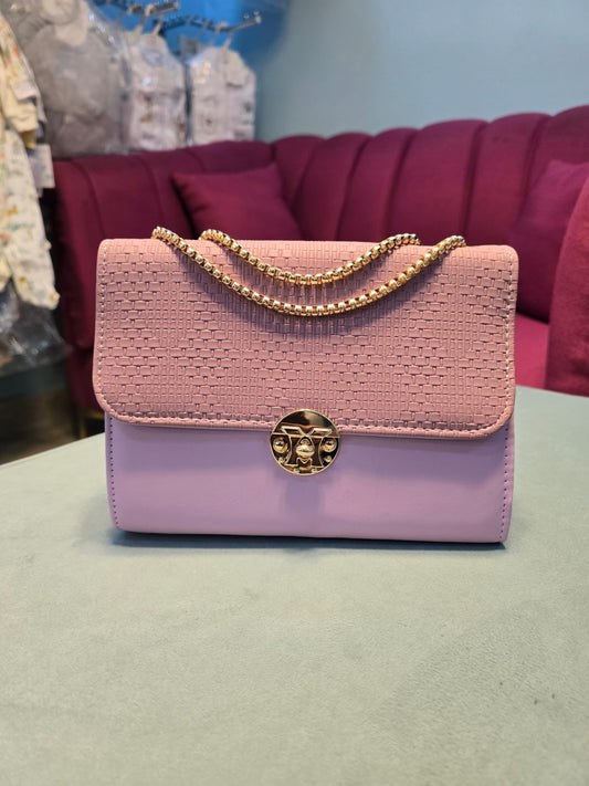 Two-Tone Woven Flap Crossbody Bag with Gold Chain