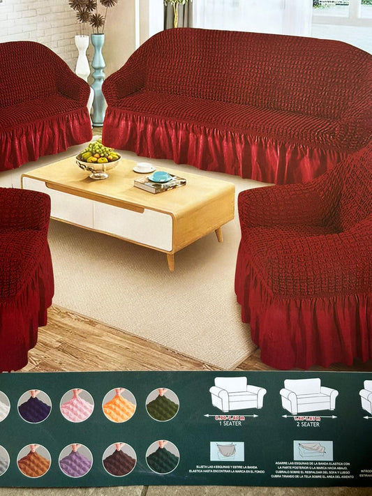 Ruffled Skirt 5 Seater Stretch Sofa Covers Set