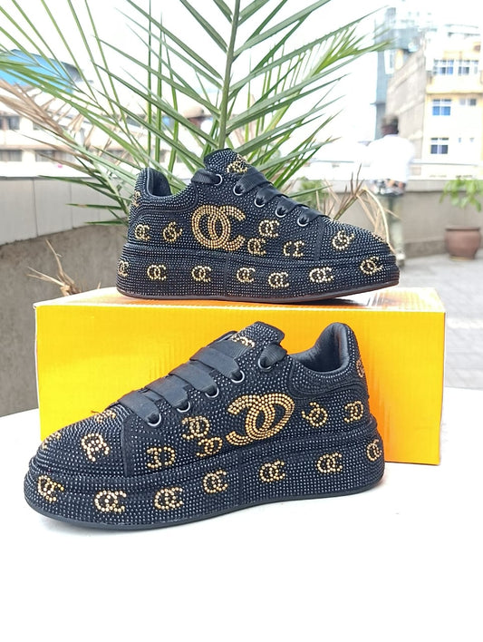Chanel Monogram Rhinestone  Sneakers