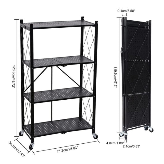 Foldable, 4 Tier Movable Metallic Storage Rack