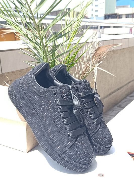 Dazzle Cush Black Rhinestone Platform Sneakers