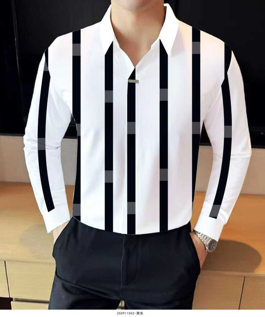 Modern Vertical Striped Long-Sleeve Shirt